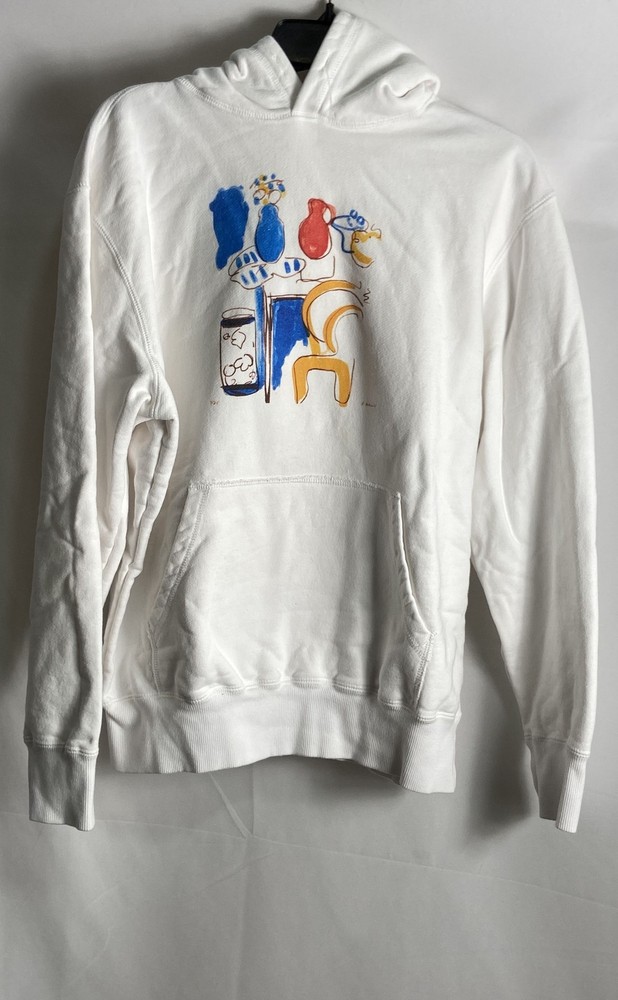 Aimé Leon Dore Men's White Abstract Graphic Pullover Hoodie Made in Canada Sz L-image