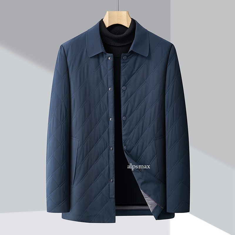 Men's Light Cotton-padded Jacket Lapel Business Slim Thick Coat Casual Outwear