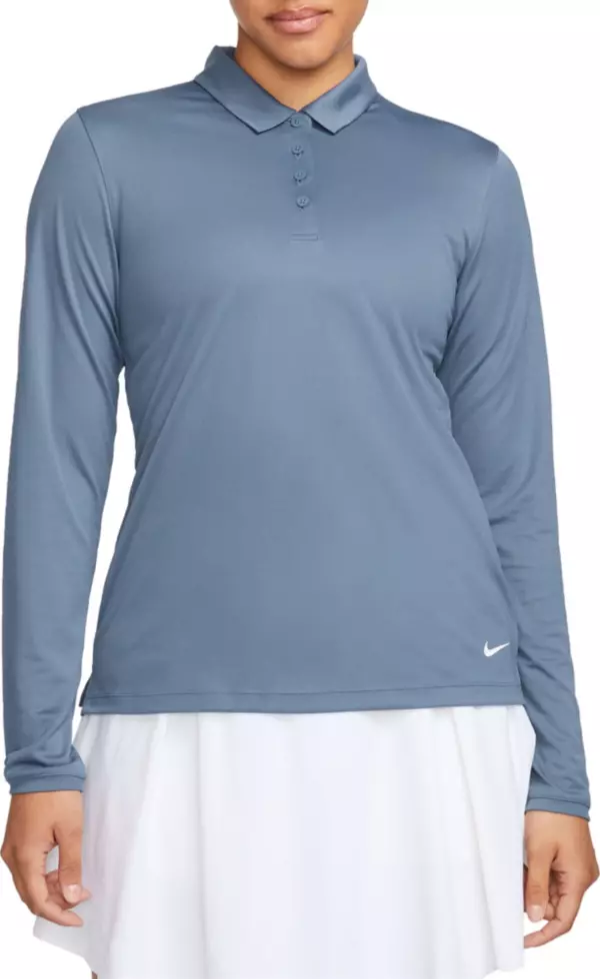 nike womens dri fit victory long sleeve golf polo blue