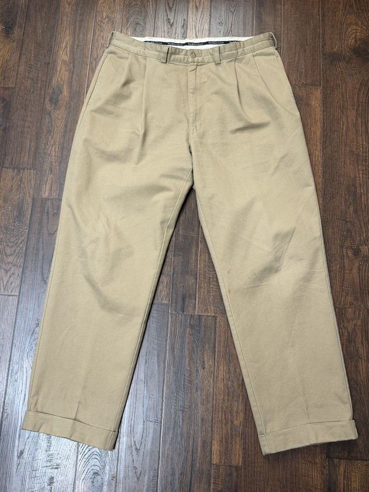 VTG Polo Ralph Lauren Chino Pants Mens 36x30 Pleated & Cuffed Trouser Preppy