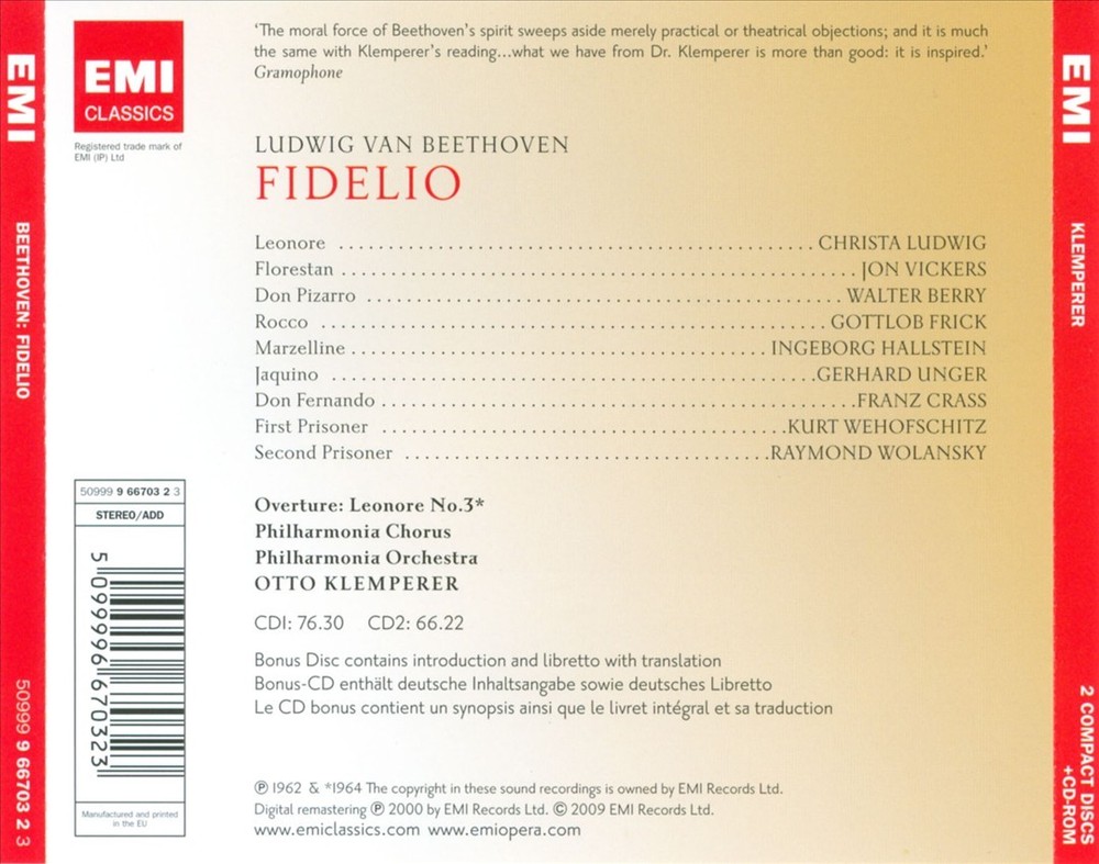 Otto Klemperer Fidelio CD 2009 Remastered Edition