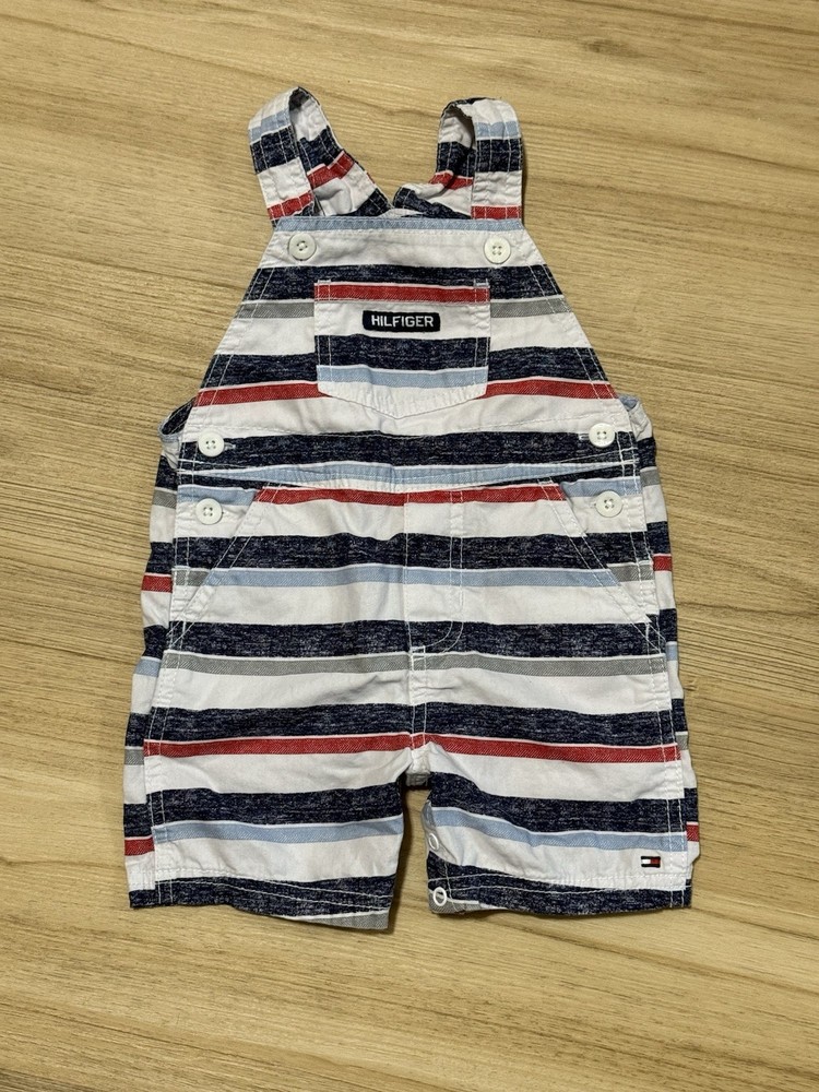 Tommy Hilfiger Size 18 Months Striped Overalls Shortalls Shorts Flag Logo