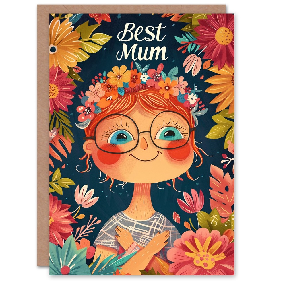 Mother's Day Greeting Card Daughter Happy Floral Portrait For Mum