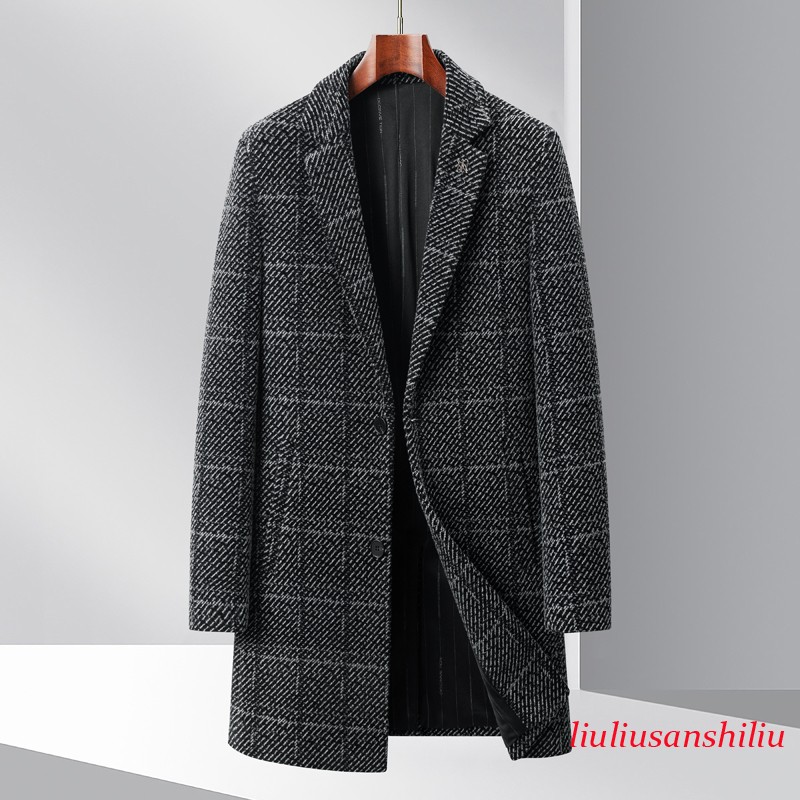 Men Plaid Wool Checked Pattern Outfits Warm Overcoat For Winter Autumn Outerwear