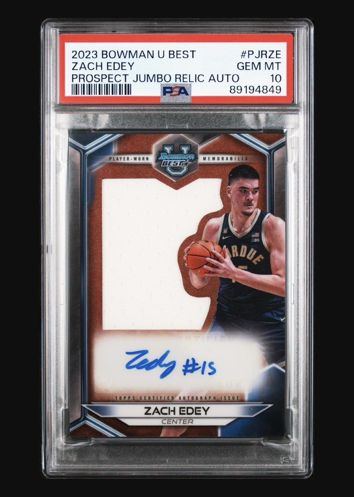2023 BOWMAN UNIVERSITY BEST PROSPECT JUMBO RELIC AUTO #PJRZE ZACH EDEY PSA 10