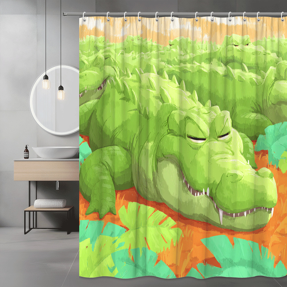 Alligator Shower Curtain Green Cartoon Animal Print
