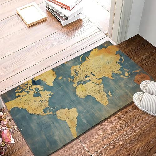 Grunge Vintage World Map Doormat for Rustic Yard Entry Welcome Non-Slip