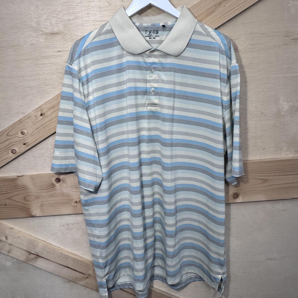 Ping Collection Golf Polo Short Sleeve Shirt Men's 2XL Cream Striped Blue Black