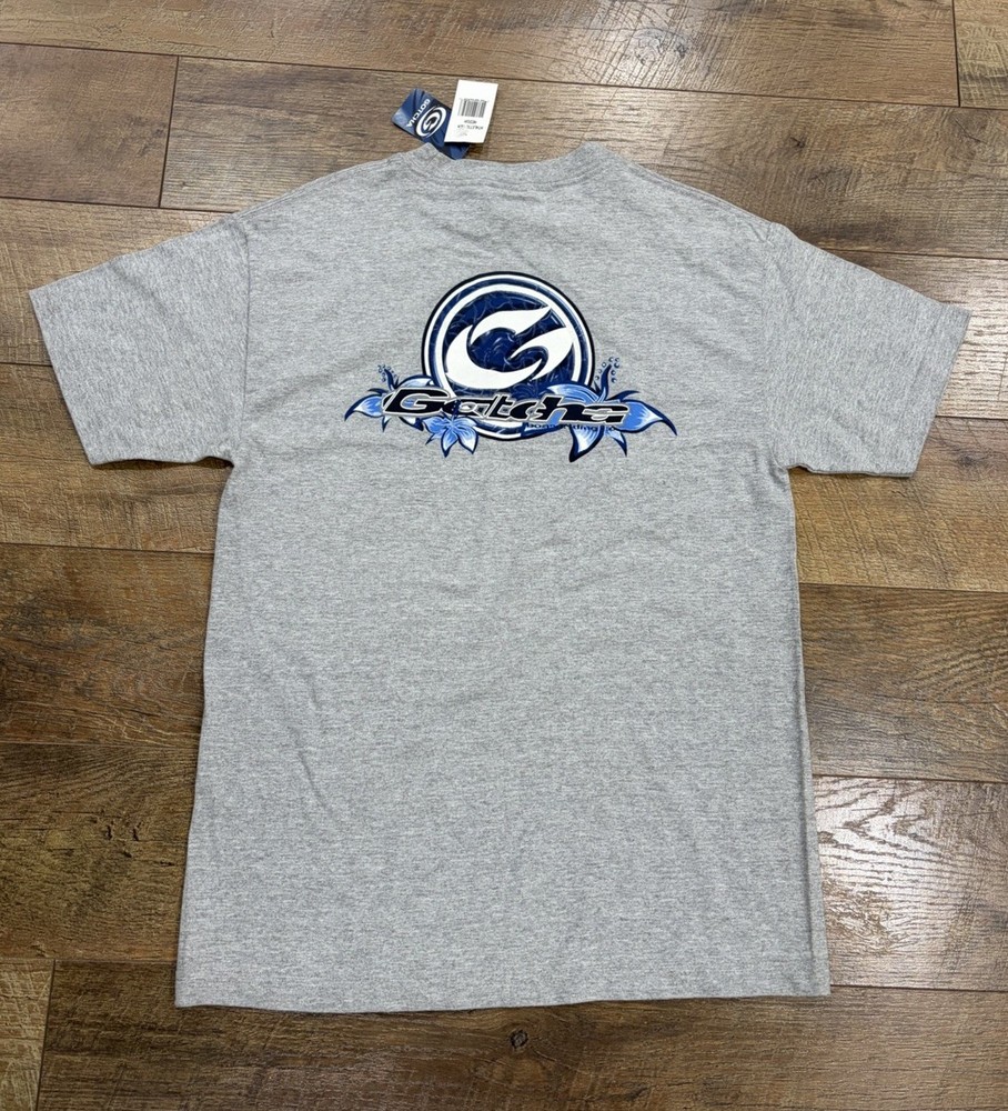 NWT Vintage Y2k Gotcha Logo Graphic Tee Grey Medium Double Sided Surfwear 2002