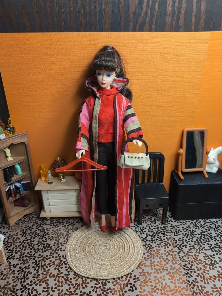 Vintage Barbie Clone Outfit - Hooded Duster, Pants, Top, Purse, Shoes, Hanger