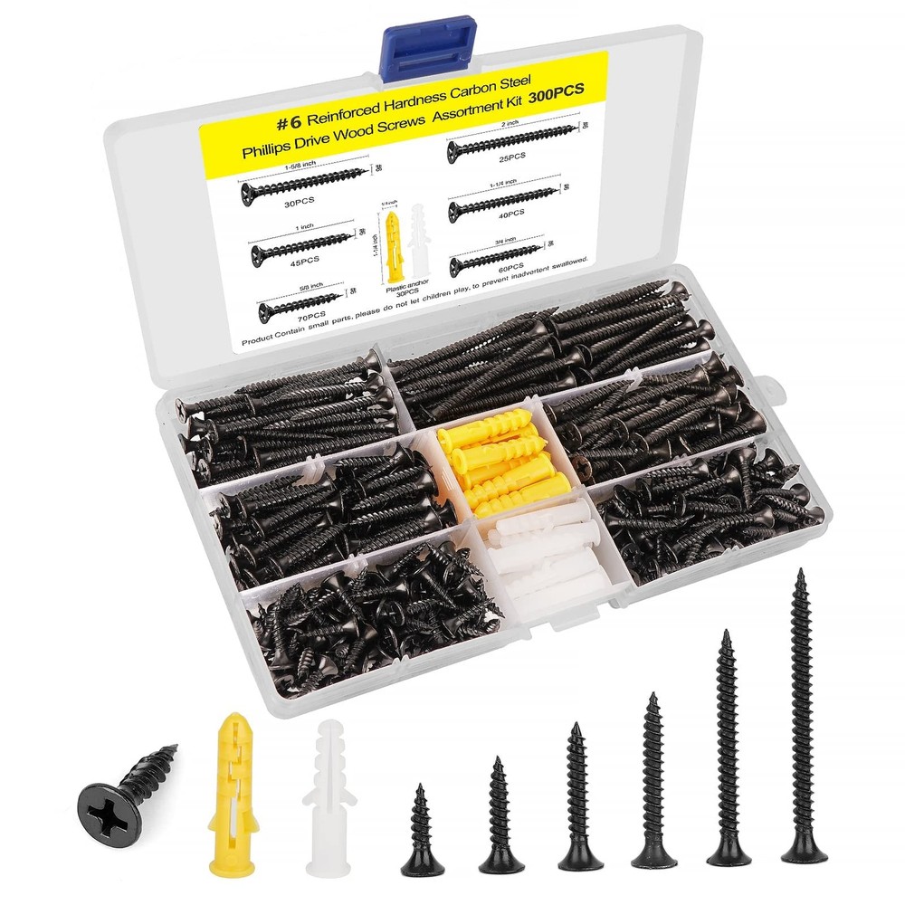 #6 Wood Screw Assembly Kit, Phillips Drive Flat Head Self Tapping Screw Set, ...