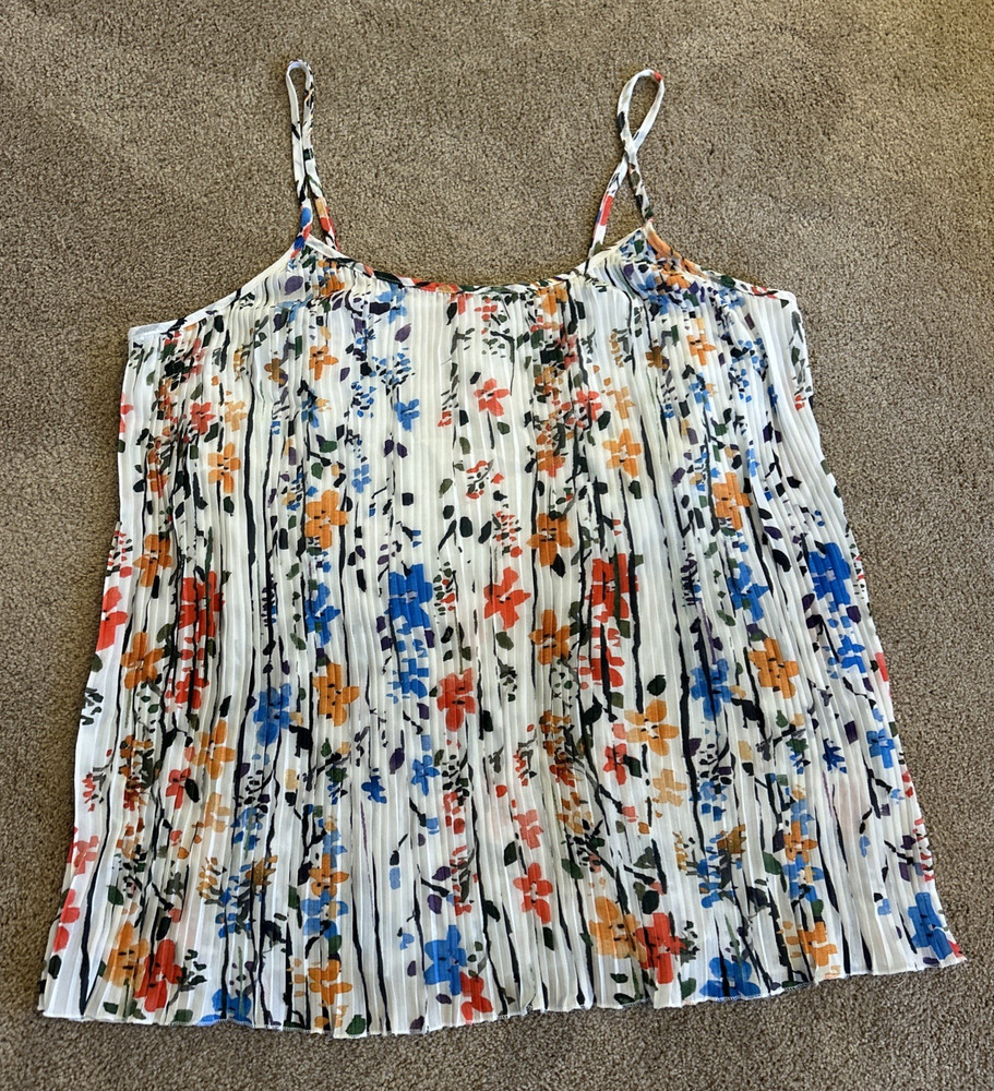 NWT Lily by Firmiana Tank Size 4XL Cream Floral Print Pleated Romantic Flowy
