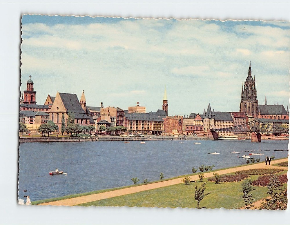 Postcard Mainpartie und Dom Frankfurt Germany