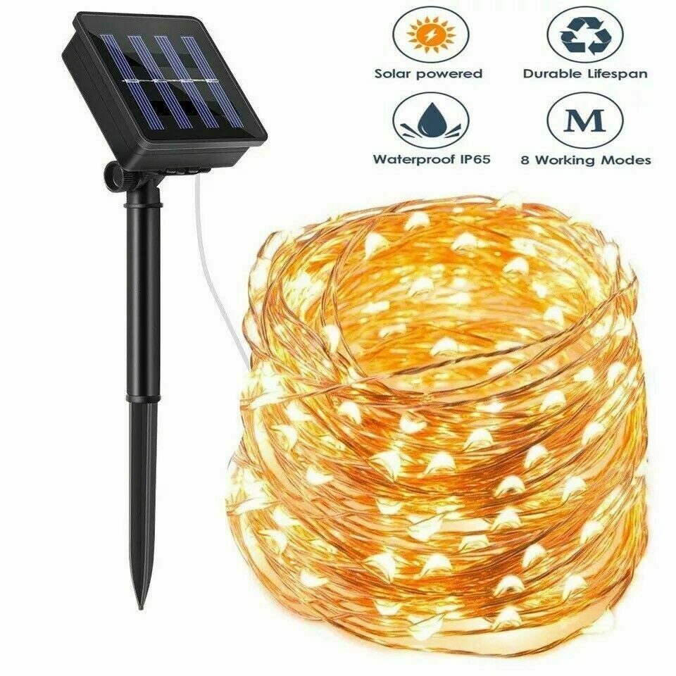 Xmas Party Garden Decor Solar String Lights LED Outdoor Waterproof Copper Wire