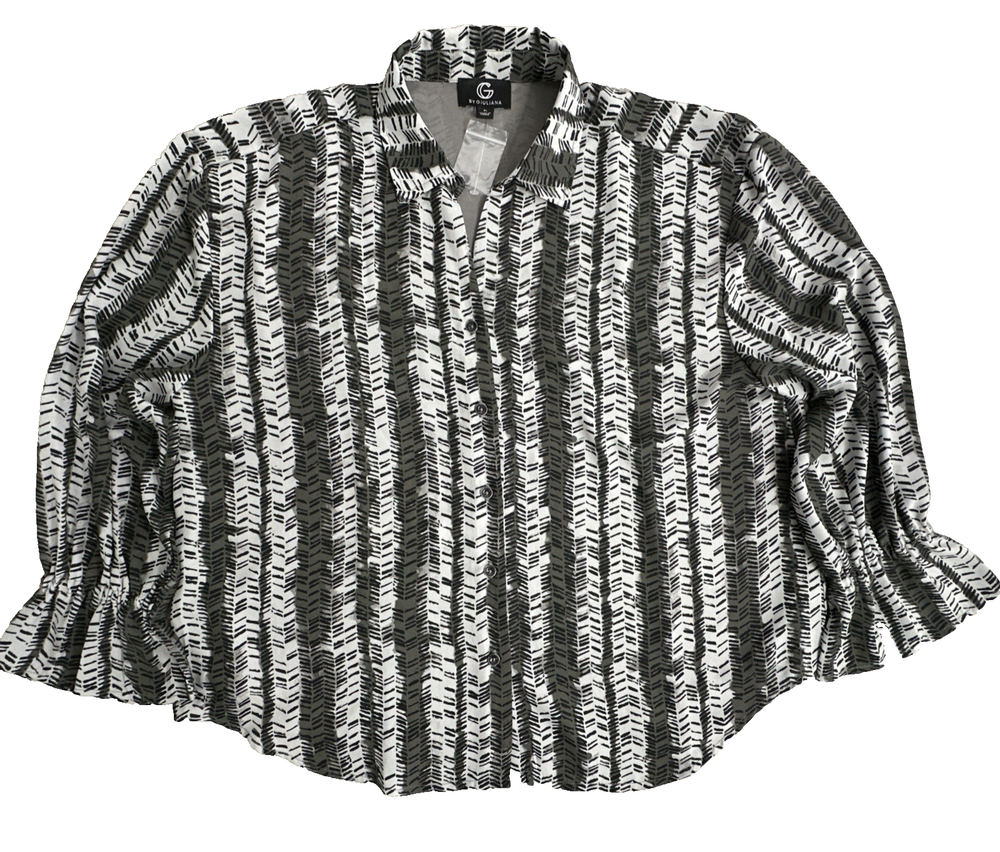 G By Giuliana Button Up Blouse XL Women's Black White Geometric Abstract