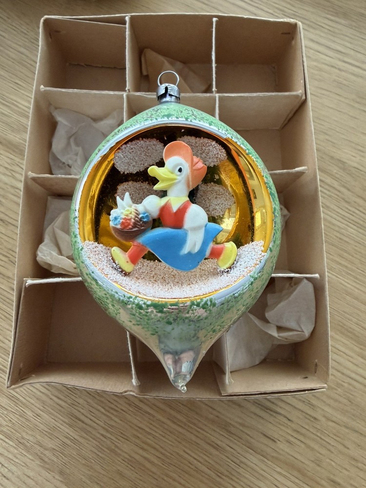 Vintage Mica Glass Diorama Christmas Ornament ( No Box )