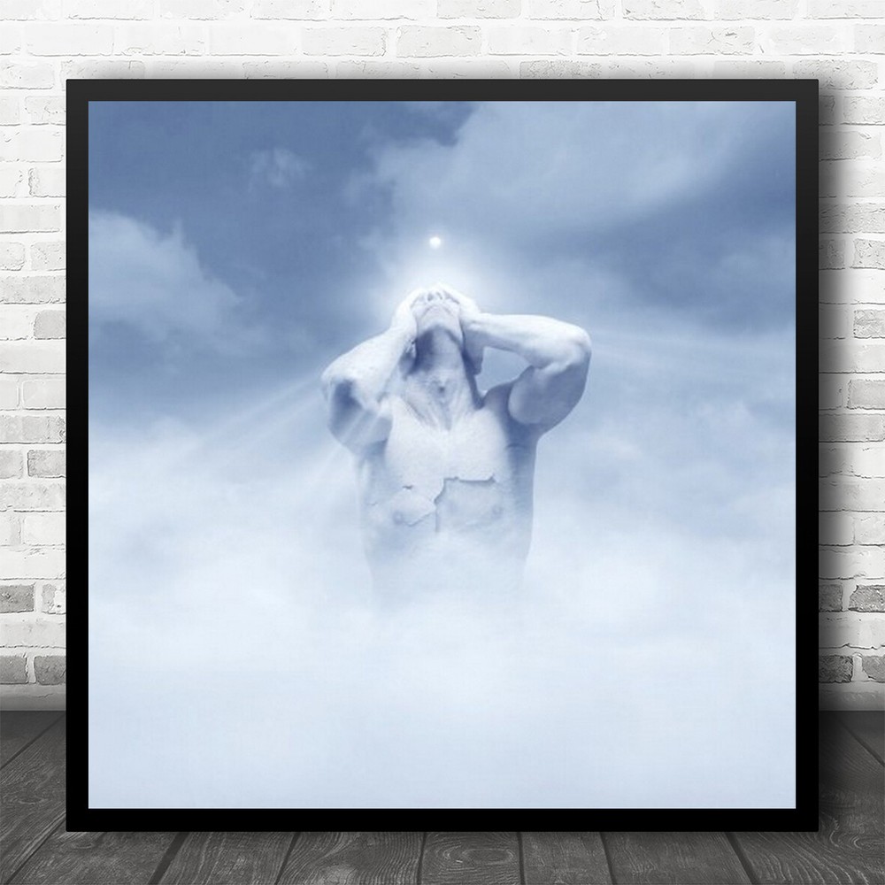 Cracked Blue Man Topless Light Sky Square Wall Art Print