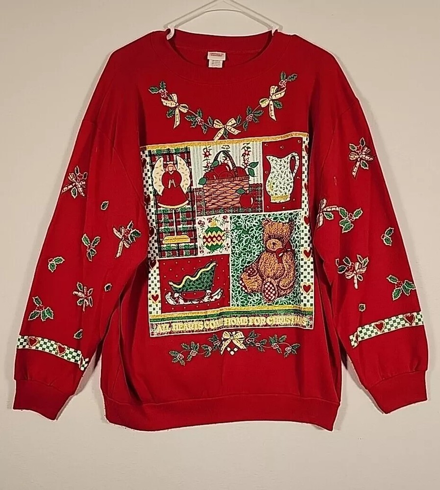 VTG Grandma Christmas Sweater SZ L Large Graphic Print Pullover Grannycore