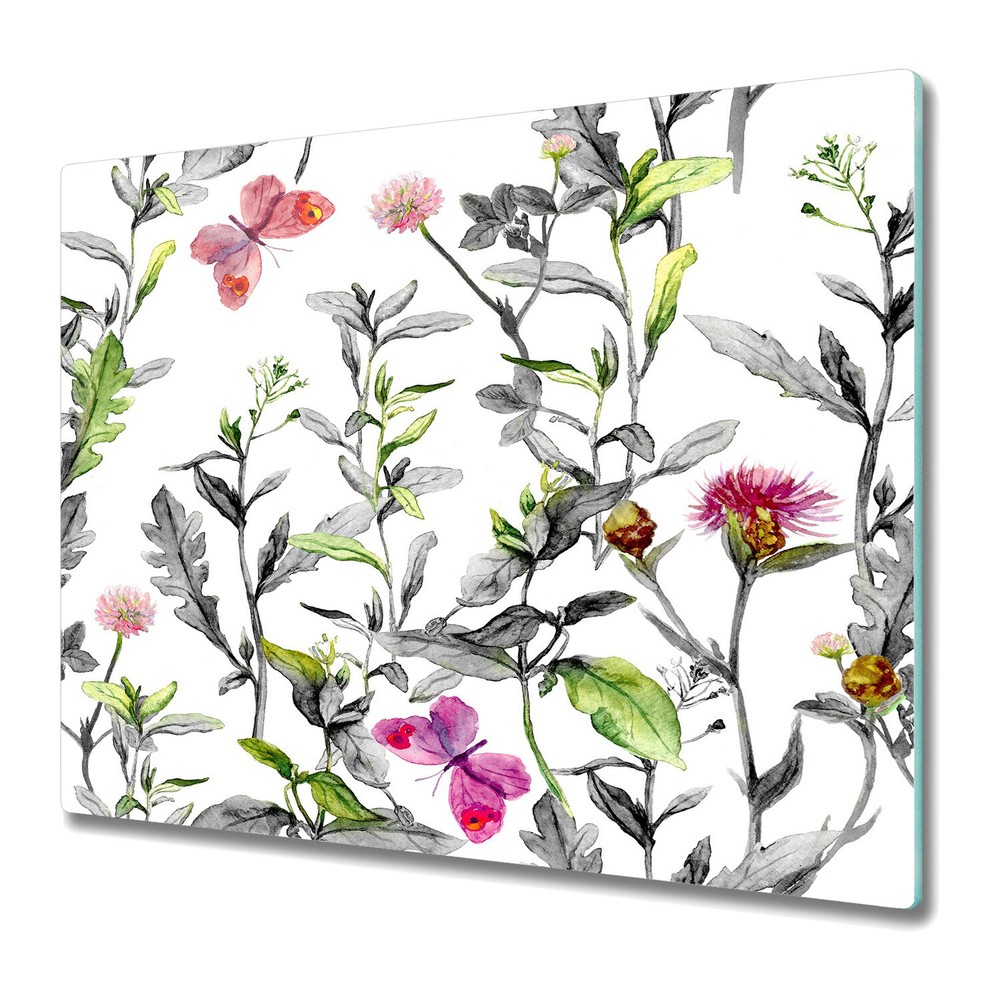 Glass Kitchen Chopping Board Meadow Flowers | Vintage Field Floral | 60x52