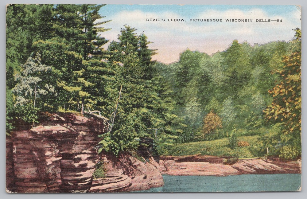 Linen~Wisconsin Dells~Devil's Elbow~Vintage Postcard