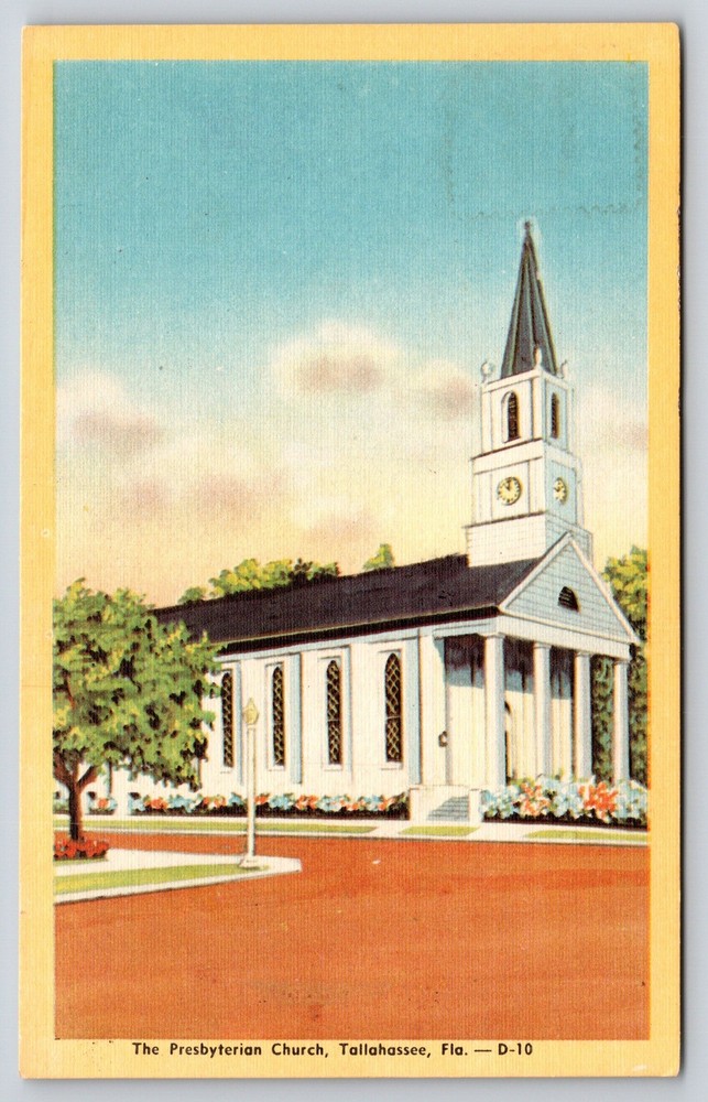 Tallahassee Florida~Presbyterian Church St View~Steeple~Georgian~Linen Postcard