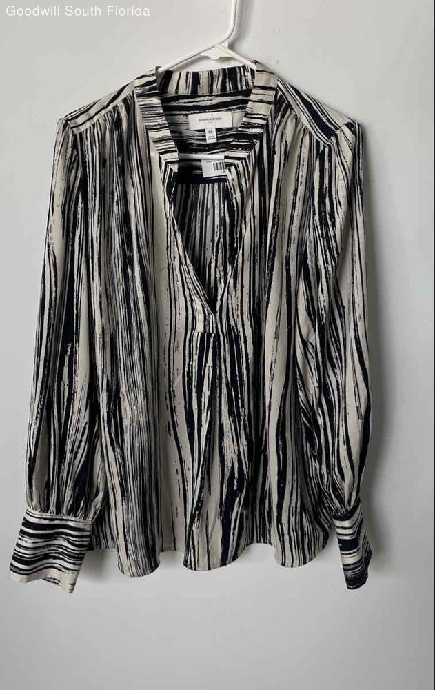Banana Republic Womens Blue Beige Striped Long Sleeve Blouse Top Size XL