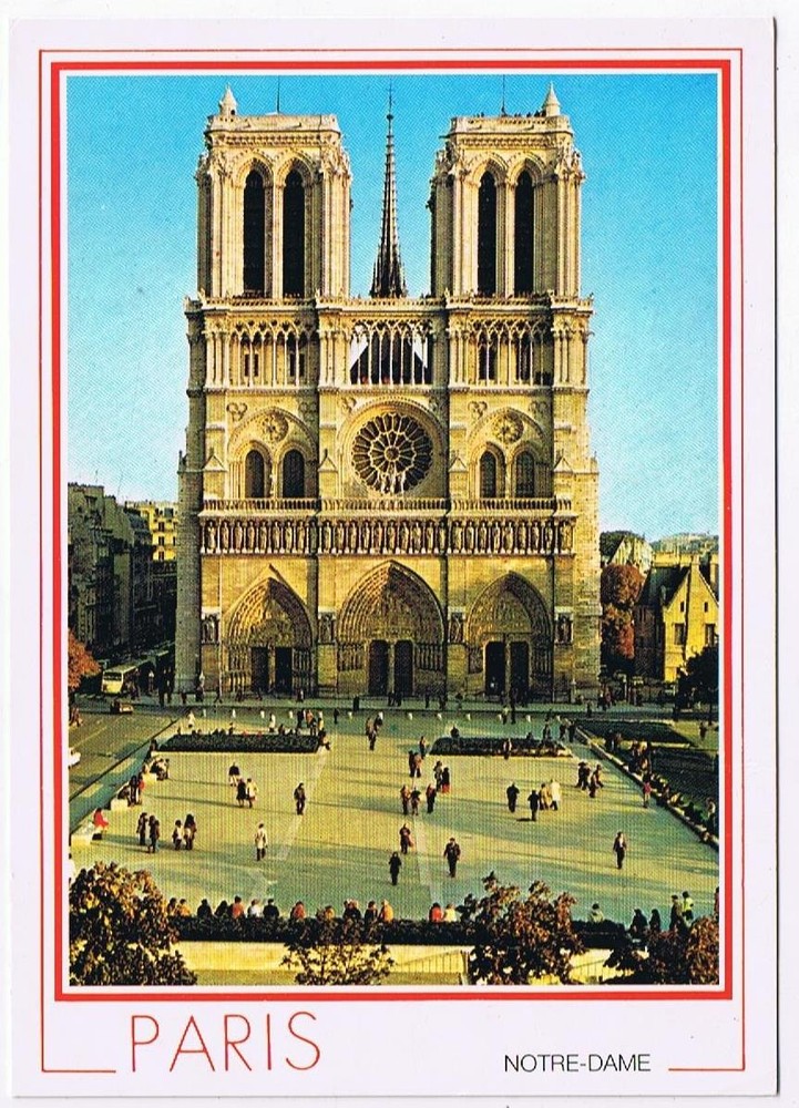 France Postcard Paris Notre Dame Basilica Facade & Front Courtyard