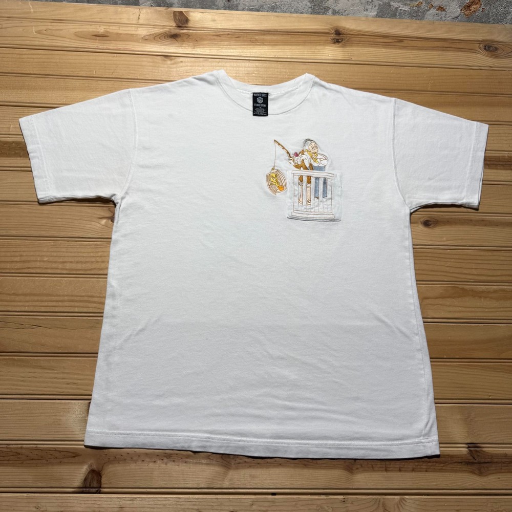 Vintage 1997 Looney Tunes Sylvester Tweety Embroidered Pocket T-Shirt - Medium