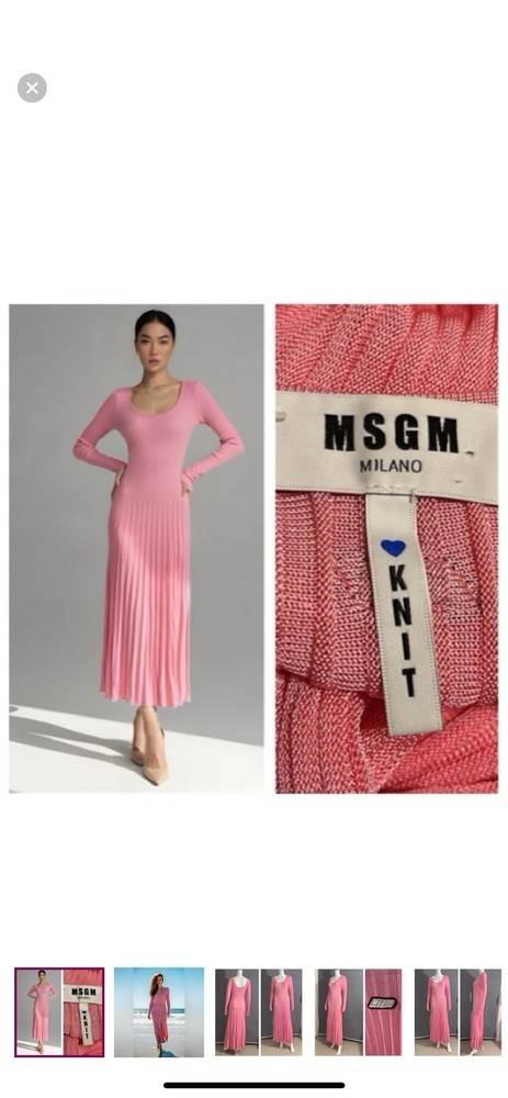MSGM Milano Women’s Knits Silk Pink Long Sleeve Maxi Dress Size S