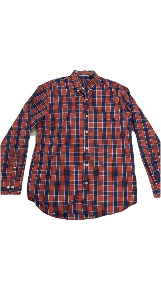 Izod Men's Collared Plaid Madras Short Sleeve Button Up Shirt Size Medium