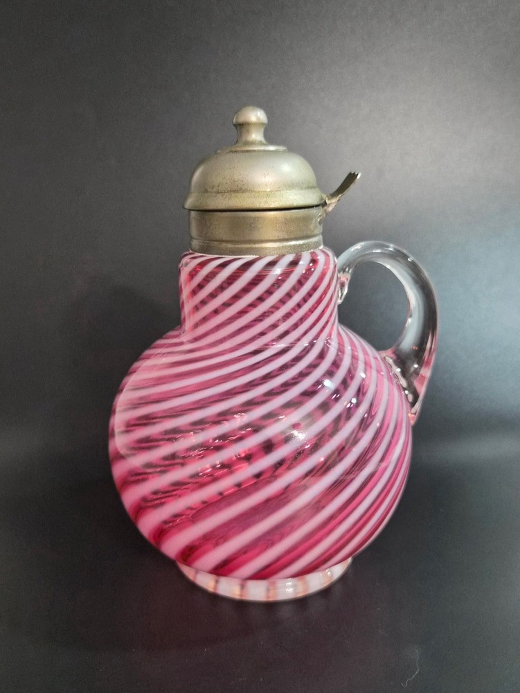 Fenton Cranberry Glass Swirl Opalescent Syrup Pitcher