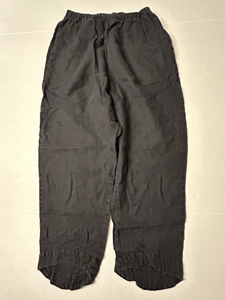 Flax Linen Women’s Petite Black Pull On Straight Leg Cropped Pants 24”