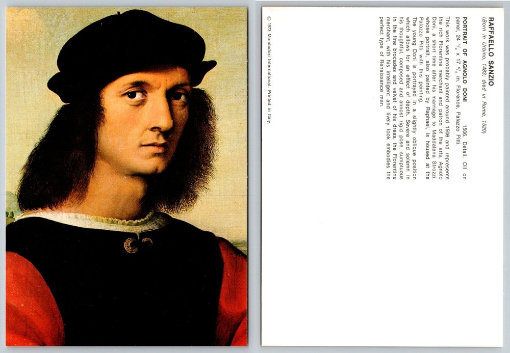 Raphael Portrait of Agnolo Doni 1506 Renaissance Art Postcard 1973 Italy