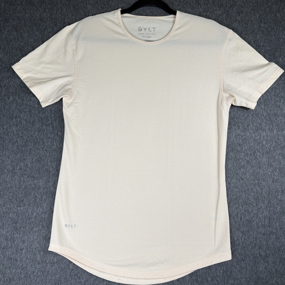 BYLT Drop Cut Shirt Men’s S Gym Workout Tee Cream Color Dot Premium Basics