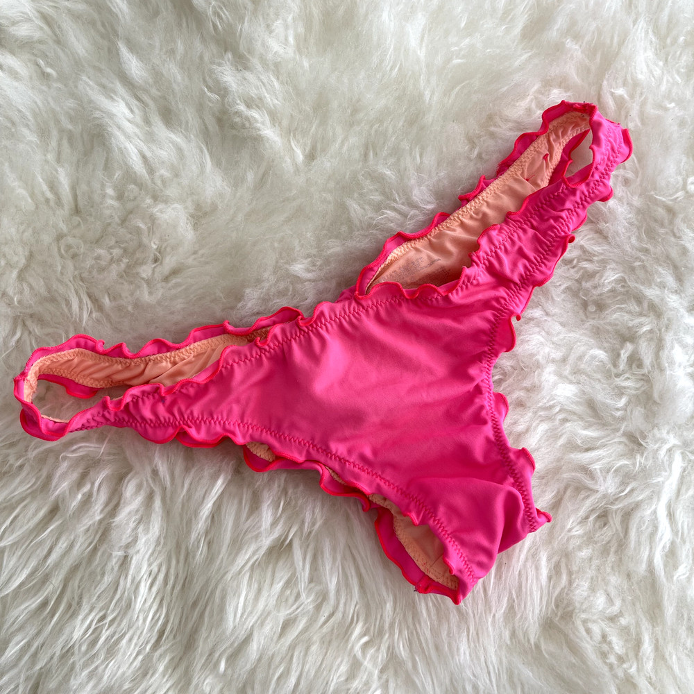 Victoria's Secret Hot Pink/Coral The Ruffle Itsy Bikini Bottoms Size M