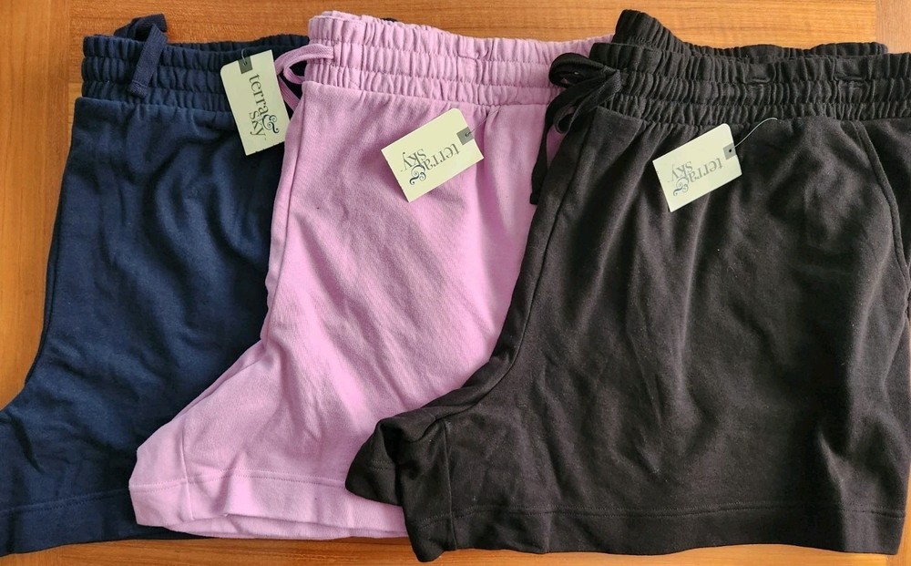 Terra & Sky LOT OF 3 Women's 3X Knit Pull-On Shorts BLACK LAVENDER NAVY #10725