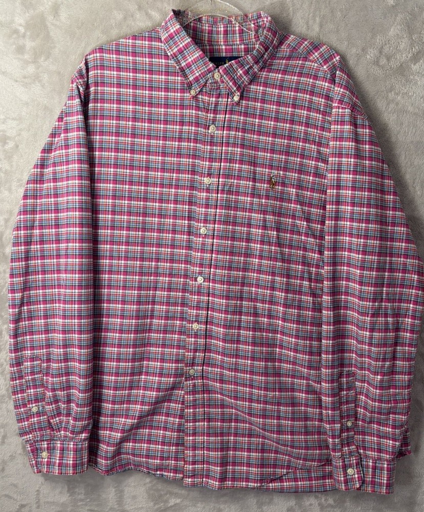 Ralph Lauren Plaid Button Down Shirt Pink Multicolor Pony Logo Cotton Men’s XXL