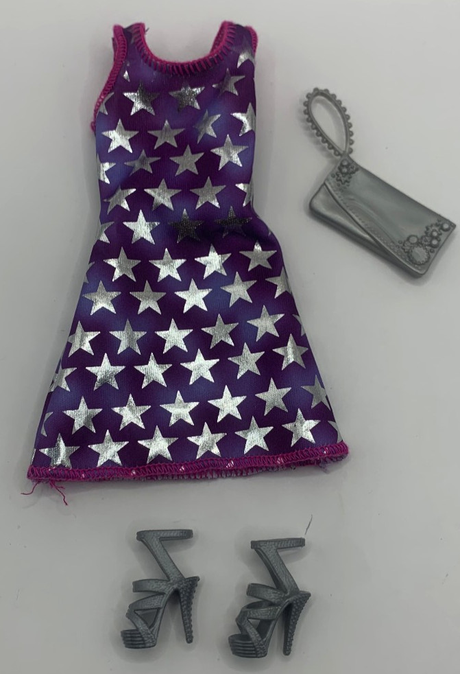 Modern Barbie Doll Fashionistas Outfit Fashions Purple Silver Star Dress Shoes