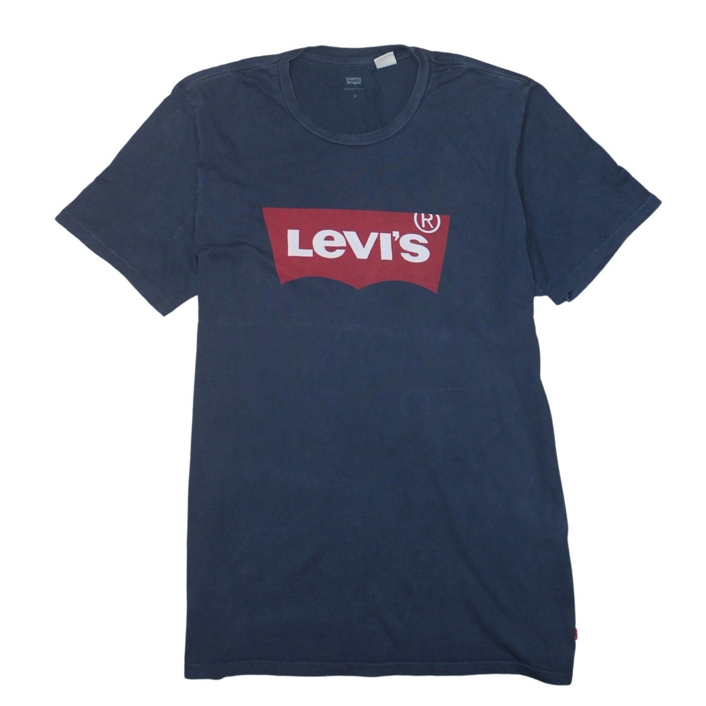 Levis Mens T Shirt Navy Blue Cotton Jersey Graphic Batwing Logo Print M