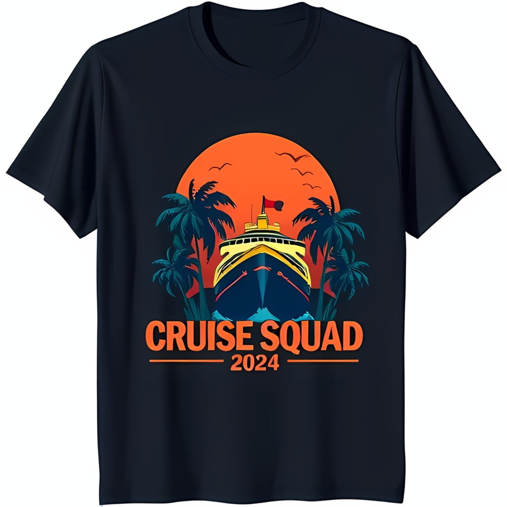 Vibrant Cruise Ship Sunset Adventure T-Shirt on Black