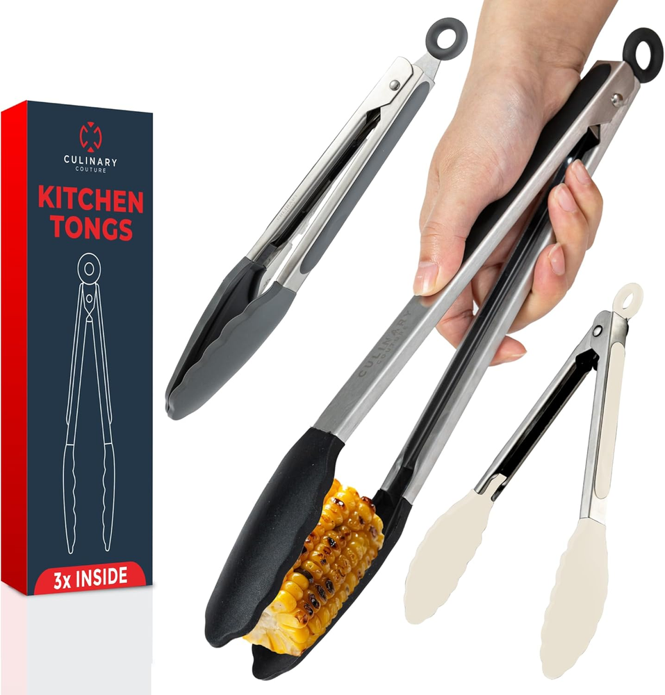 Silicone Kitchen Tongs with Silicone Tips, Set of 3 Multicolor Heat Resistant To