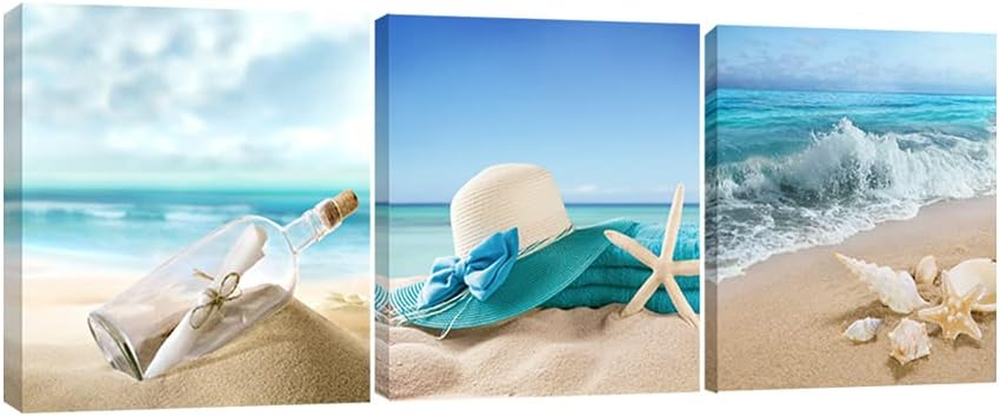 3-Panel Starfish Seashell Beach Canvas Wall Art Modern Ocean Decor