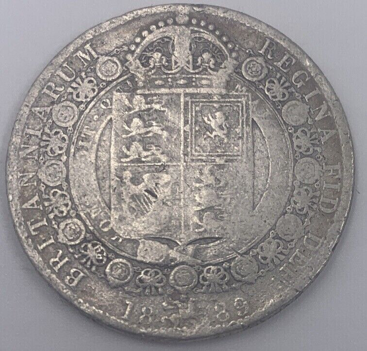 1889 Victoria Half Crown British Silver Coin Fair Condition