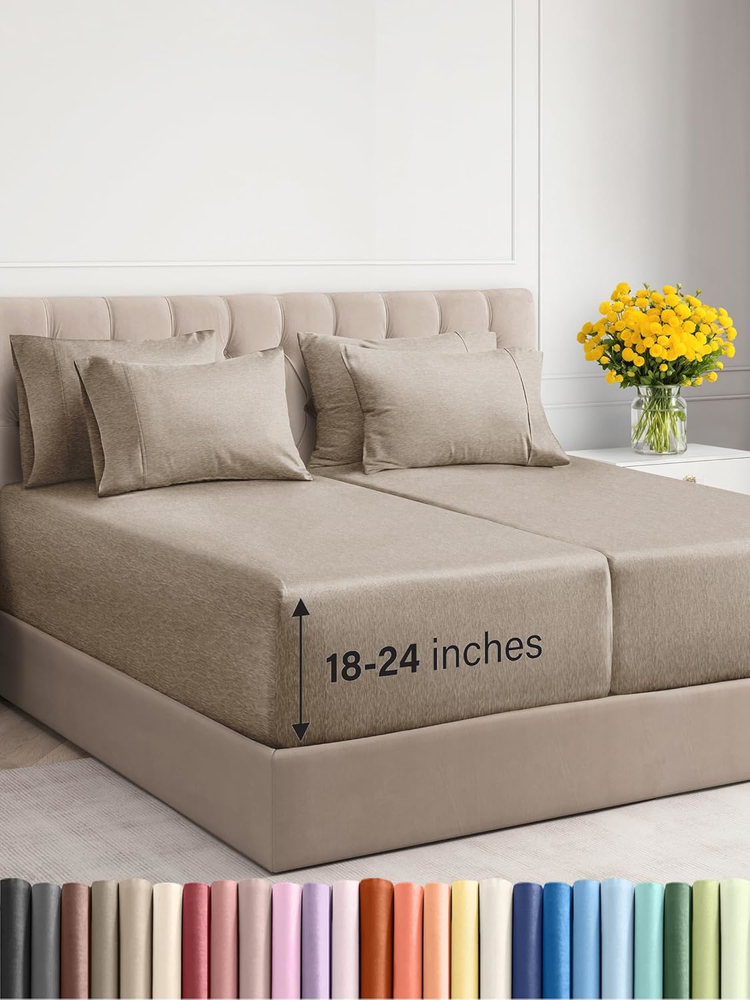 Cooling Extra Deep Split King 7-Piece Sheet Set in Heathered Beige
