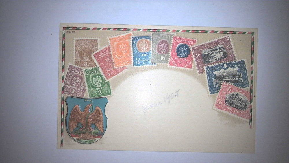 Stamps & Coat Of Arms On Postcard, Mexico Embossed