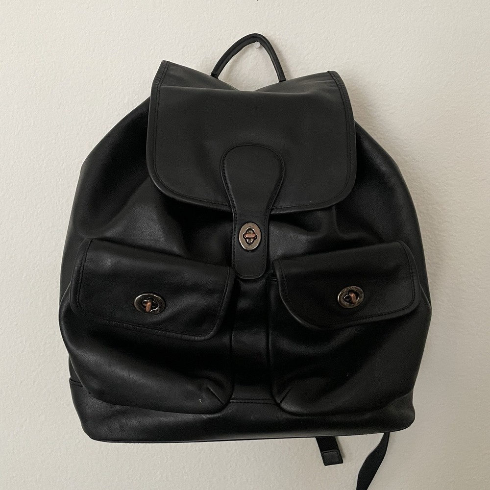 Coach Heritage Black Calf Leather Drawstring Backpack C1265 Unisex
