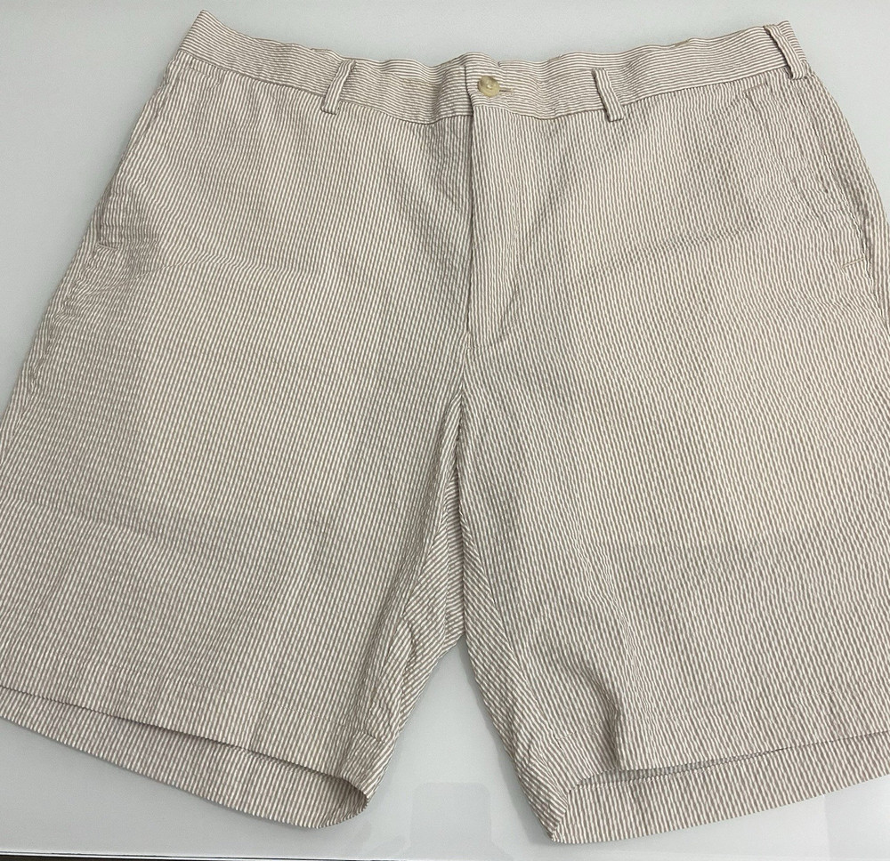 Peter Millar Men's Beige Seersucker Stripe Featherweight Golf Shorts Size 36