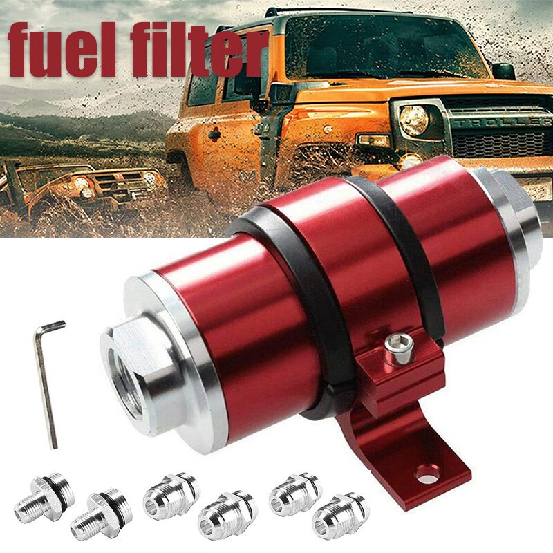 30 Micron Billet Aluminum Inline Fuel/Gas/Petrol Filter+Bracket Red for An6/8/10
