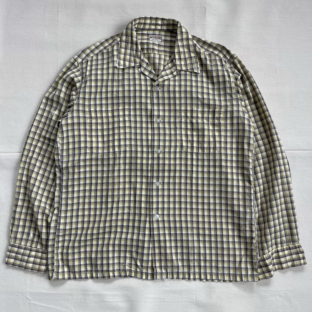 Vintage 50s 60s McGregor Cotton Shadow Plaid Loop Collar Rockabilly Shirt M