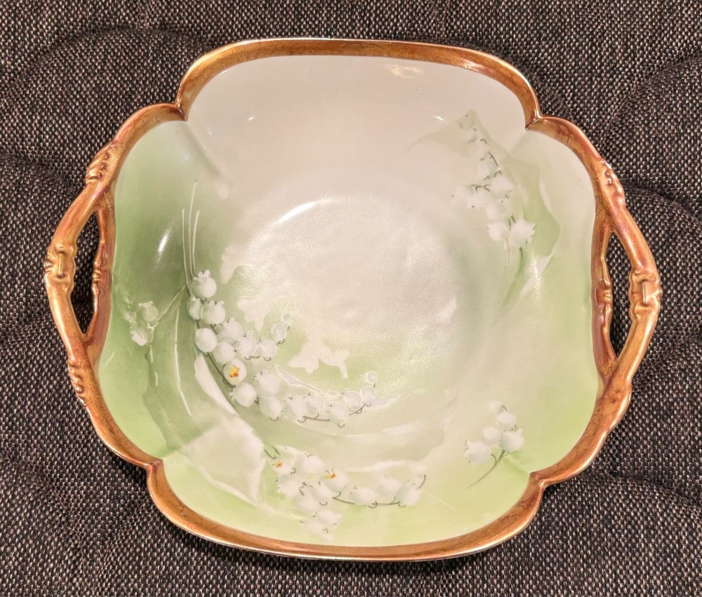 Antique Richard Ginori Italy Hand Painted Lily of the Valley Gilded Raised Bowl